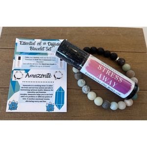 Stress Away Oil Roller+ Lava Beaded Bracelet Set